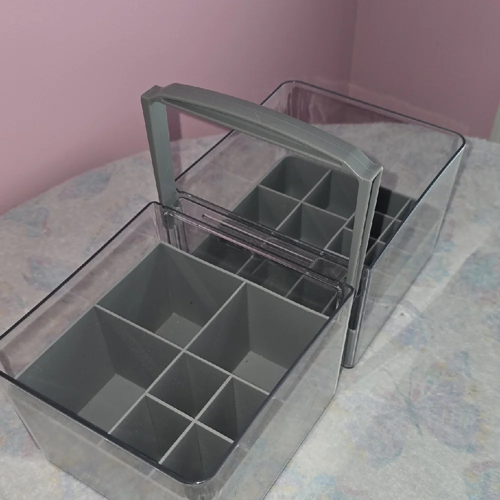 Transparent Gray Makeup Organizer with‎ Handle